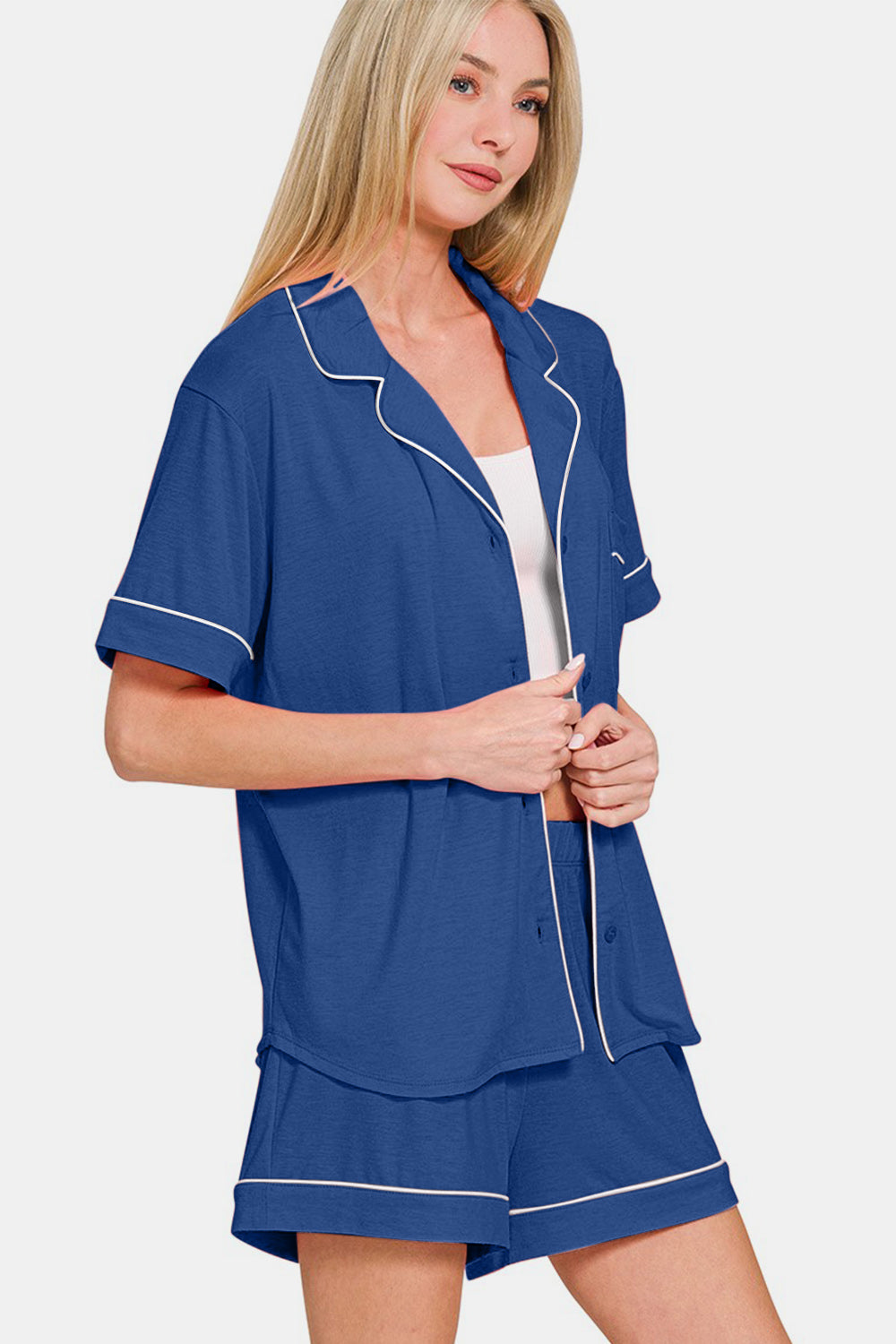 Zenana Blue Short Sleeve Top and Shorts Lounge Set