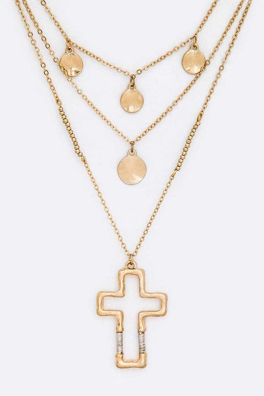3 Layer Cross Pendant Necklace