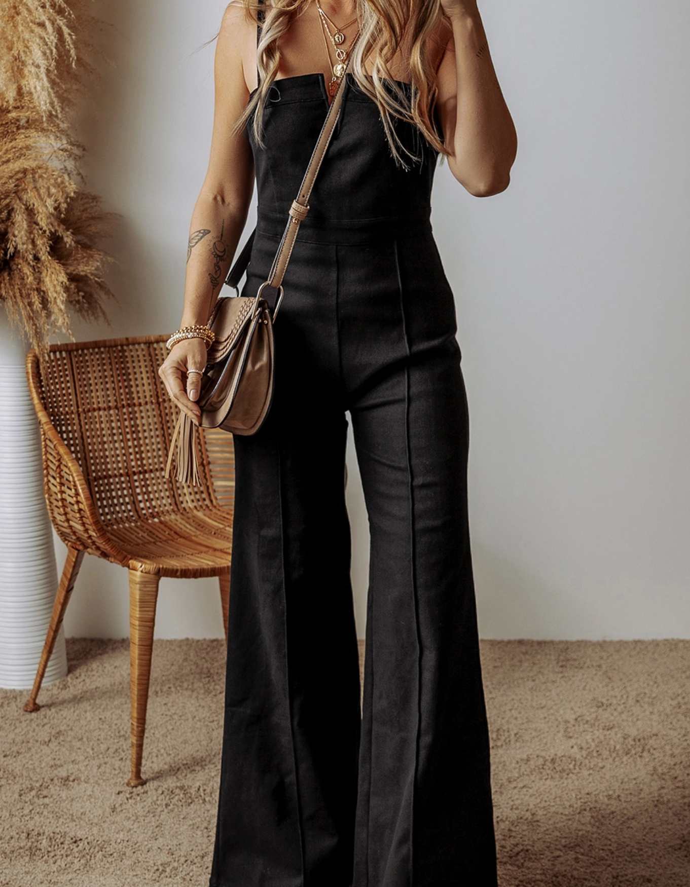 Spaghetti Strap High Waist Flare Jumpsuit