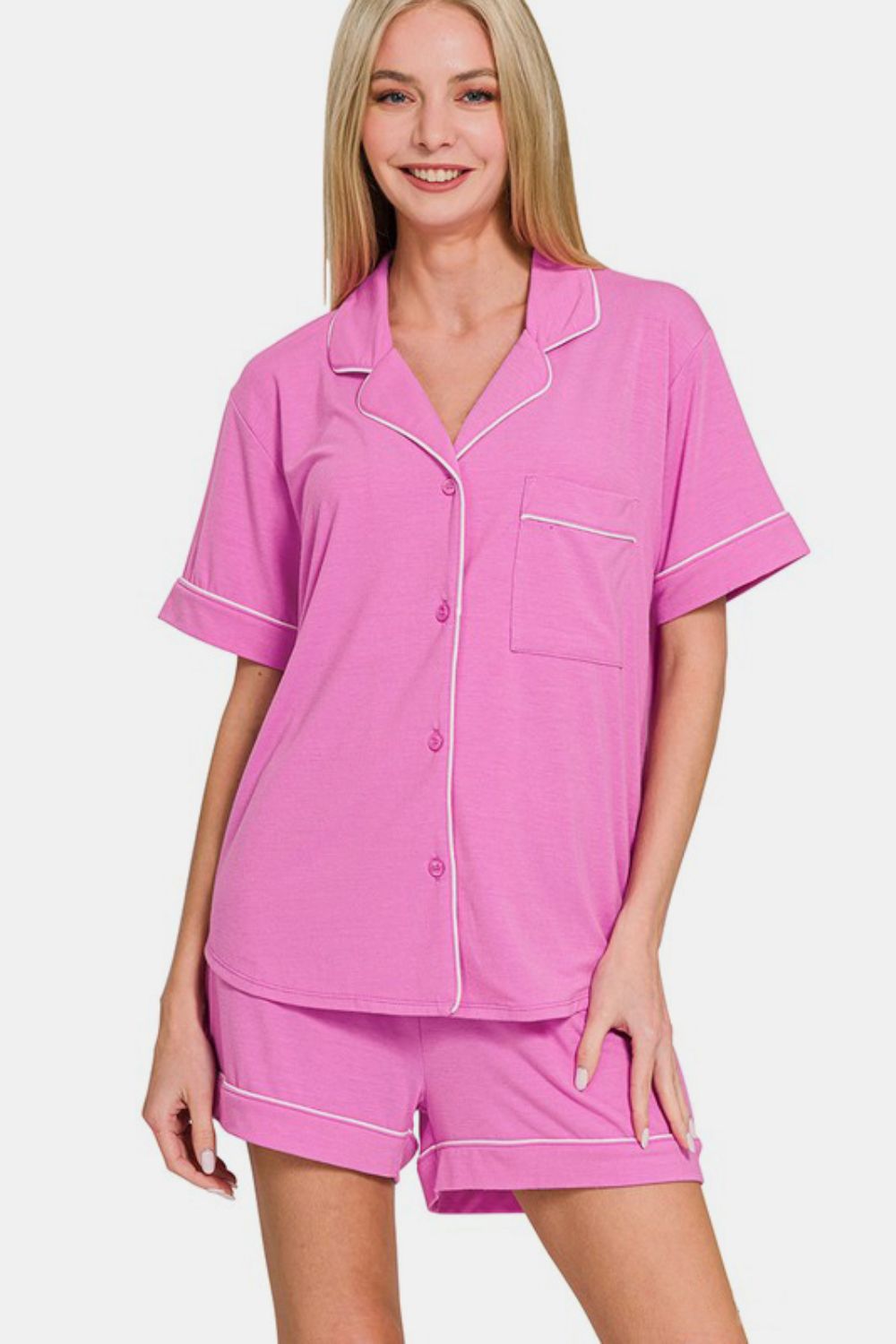 Zenana Mauve Short Sleeve Top and Shorts Lounge Set