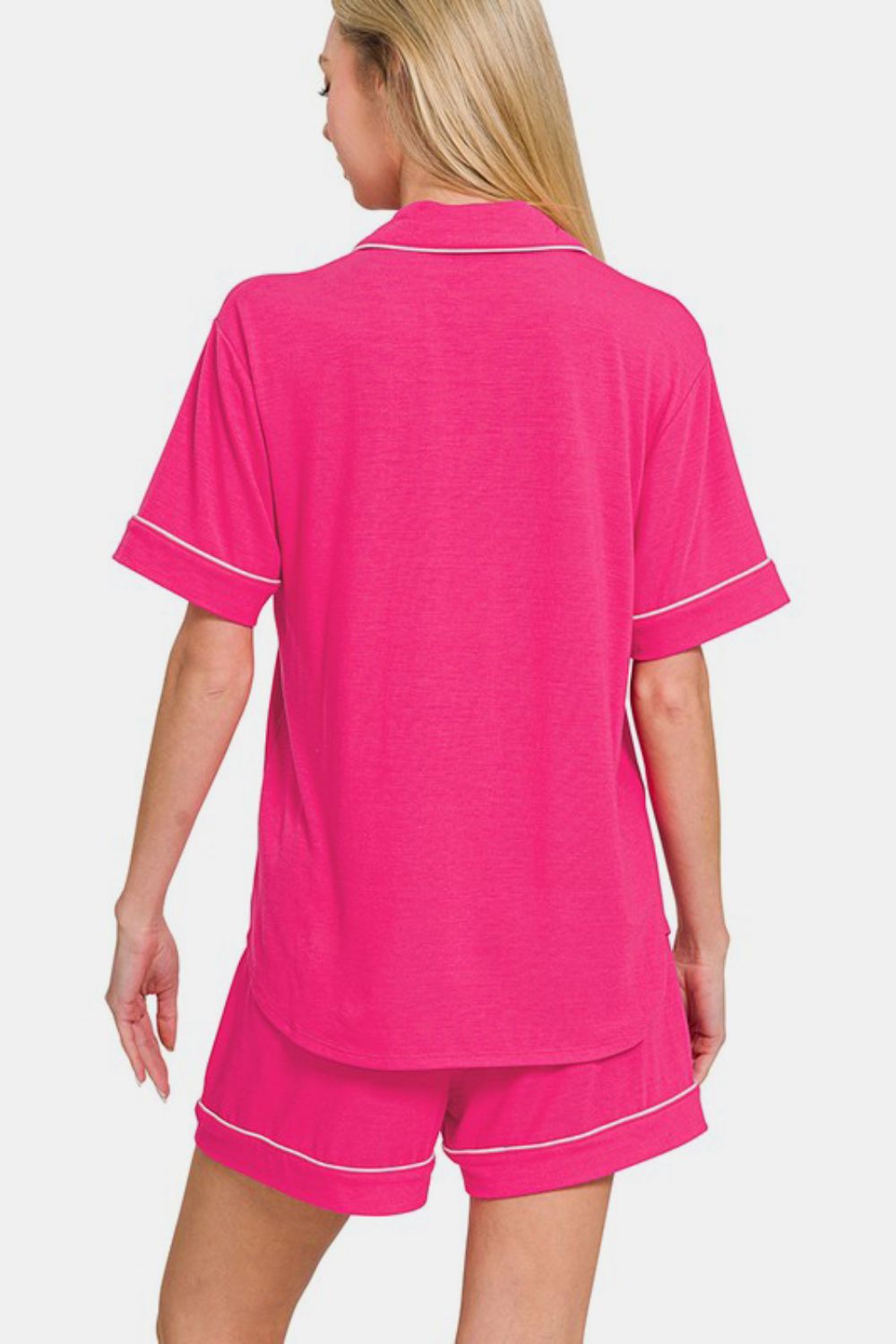 Zenana Hot Pink Short Sleeve Top and Shorts Lounge Set