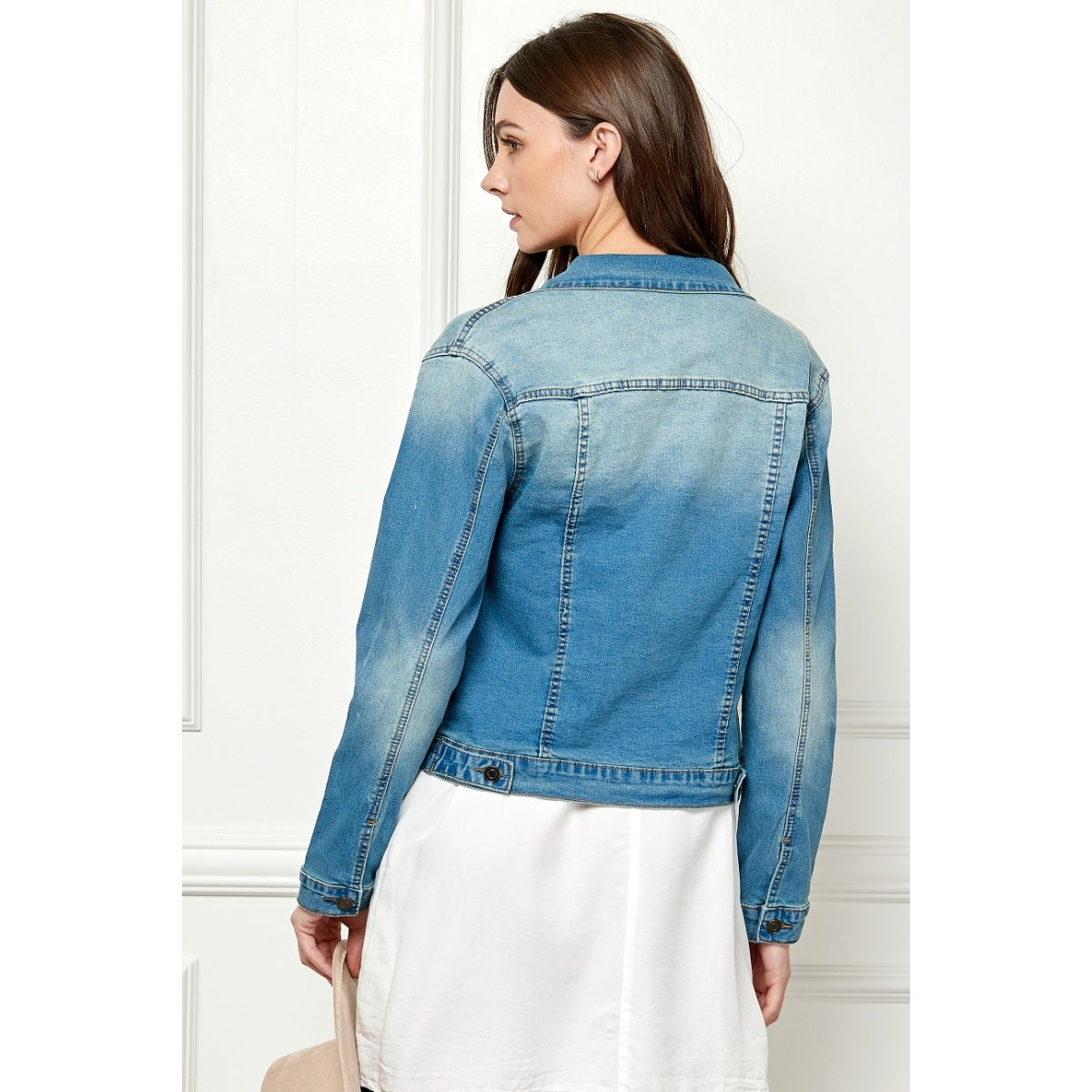 Cropped Ombré Wash Denim Jacket