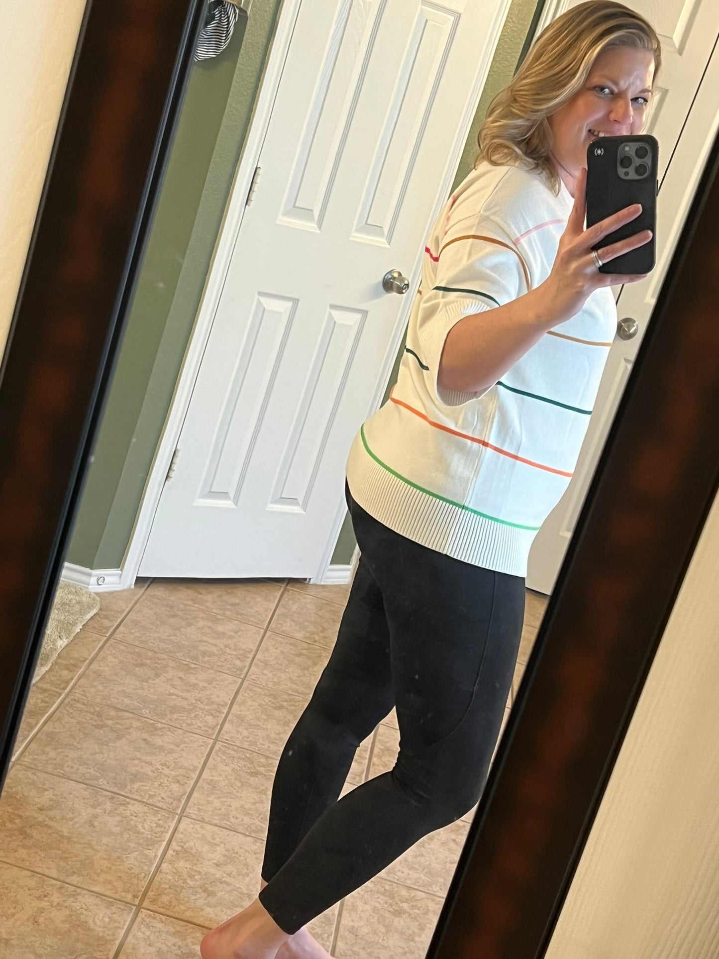 Colorblock Striped Half Sleeve Top