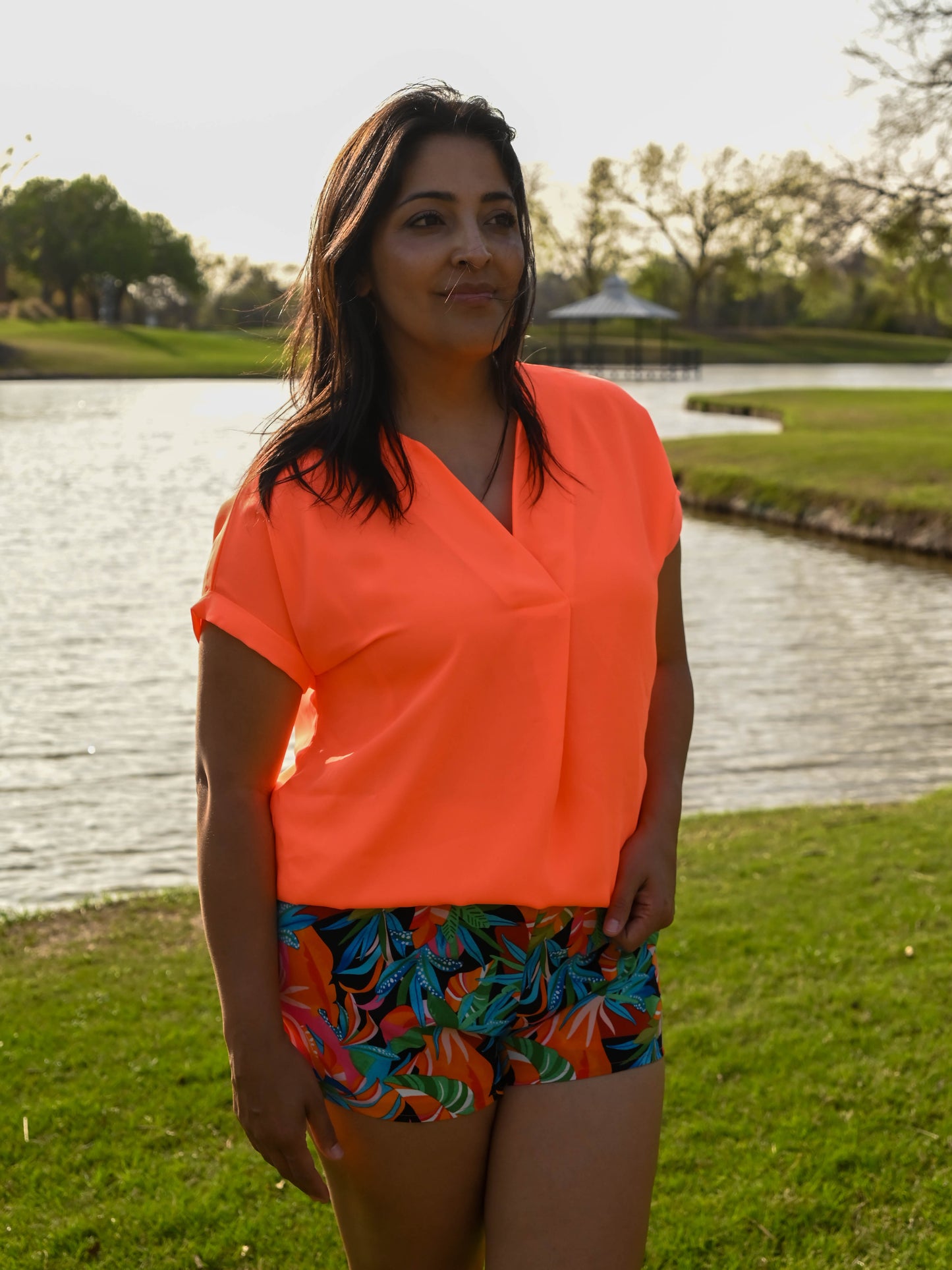 Whitney Woven Blouse-Neon Orange