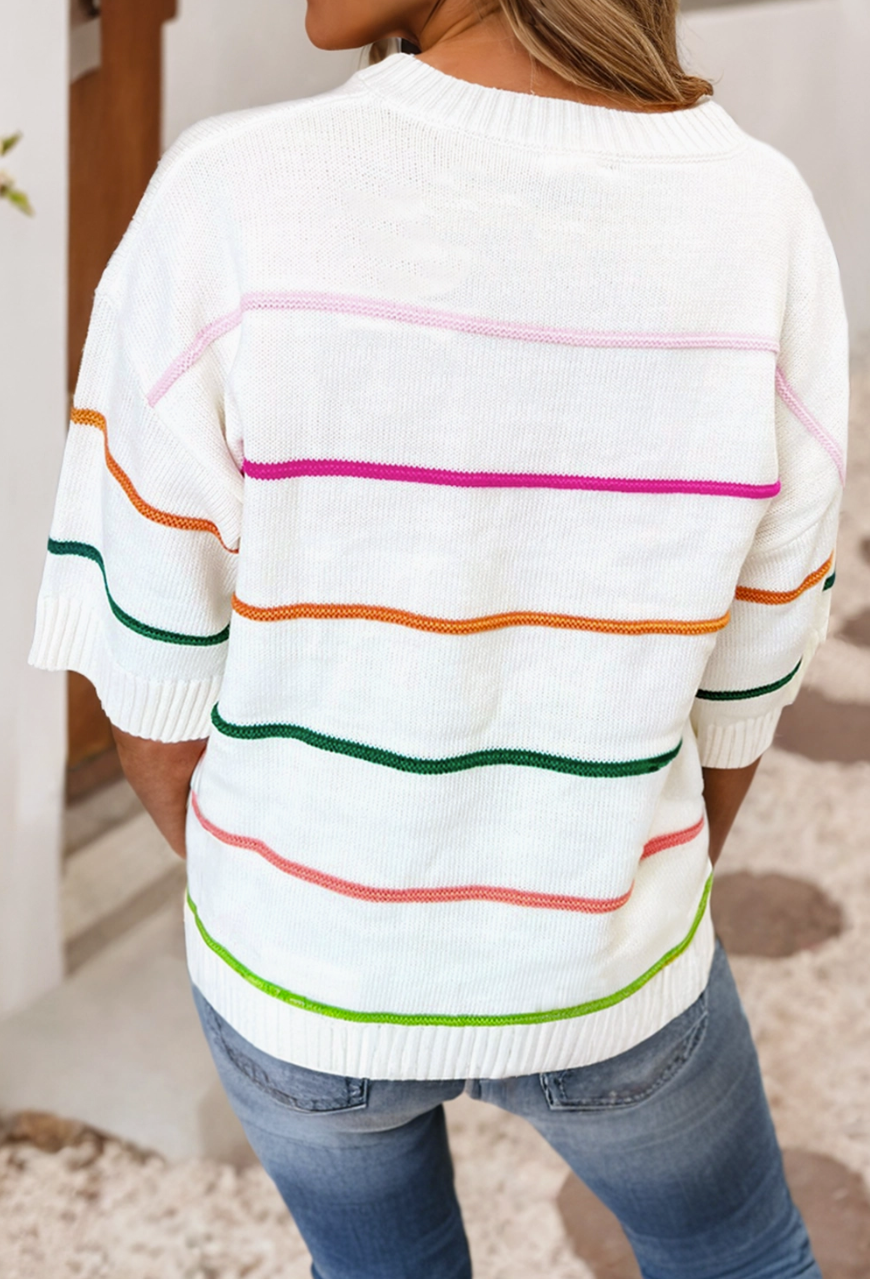 Colorblock Striped Half Sleeve Top