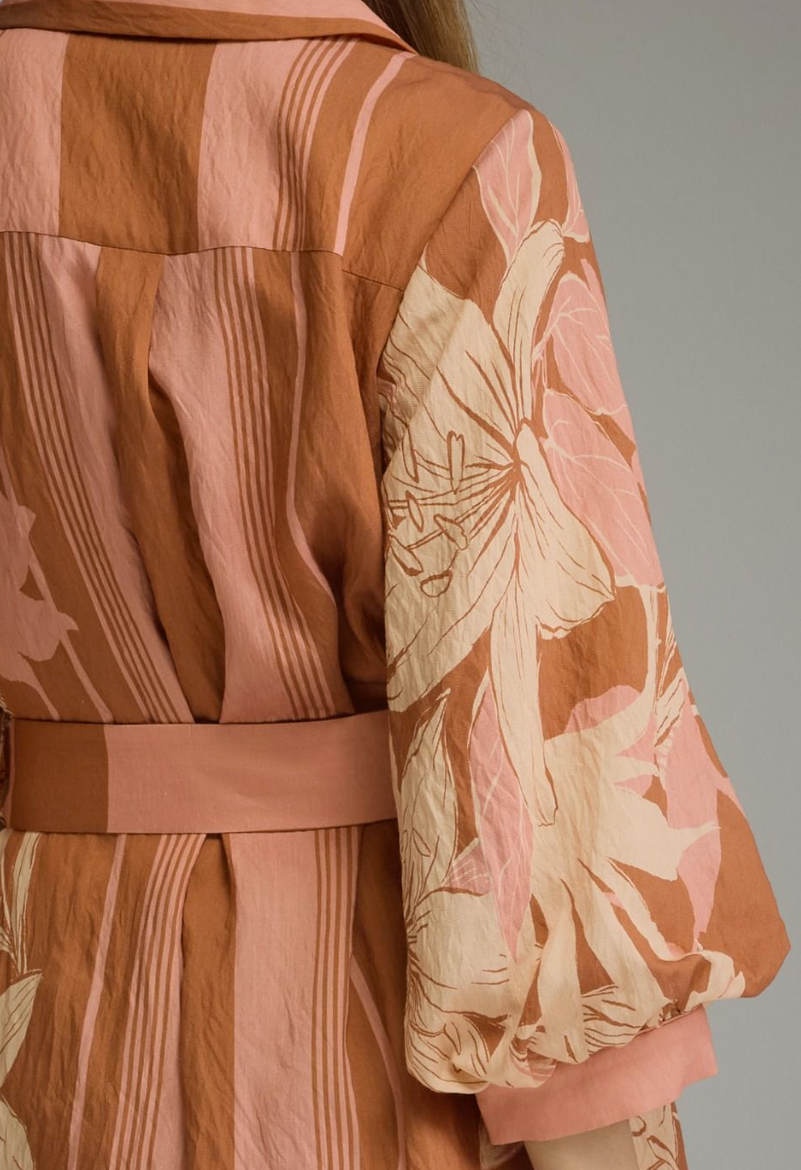 Terracotta Balloon Sleeve Belted Mini Dress