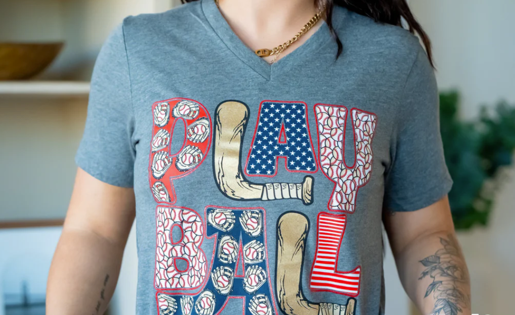 Play Ball V-Neck Tee