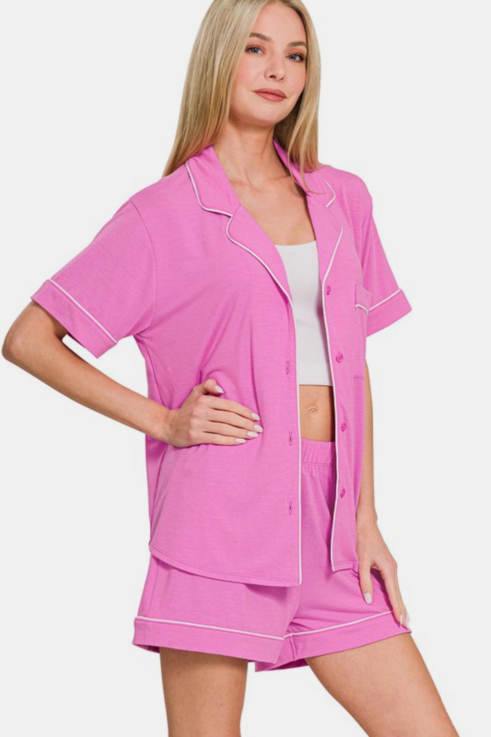 Zenana Mauve Short Sleeve Top and Shorts Lounge Set