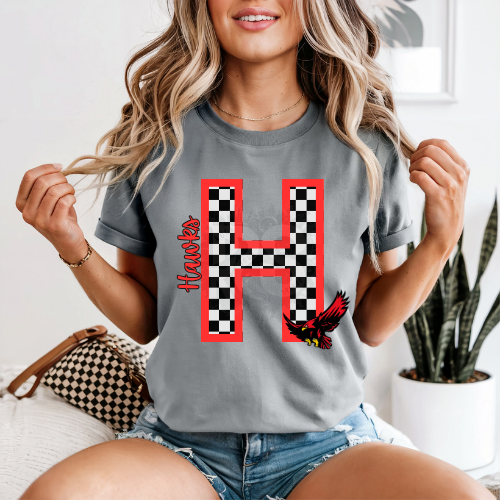 Heath Hawks Checker Tee- Grey
