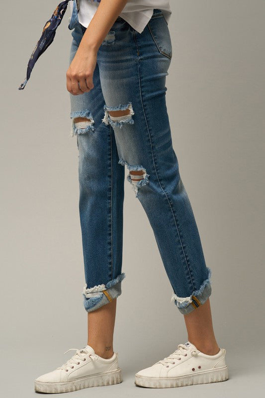 High Waist Ripped Boyfriend Jeans