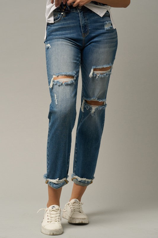 High Waist Ripped Boyfriend Jeans