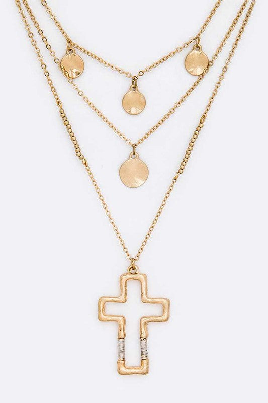 3 Layer Cross Pendant Necklace