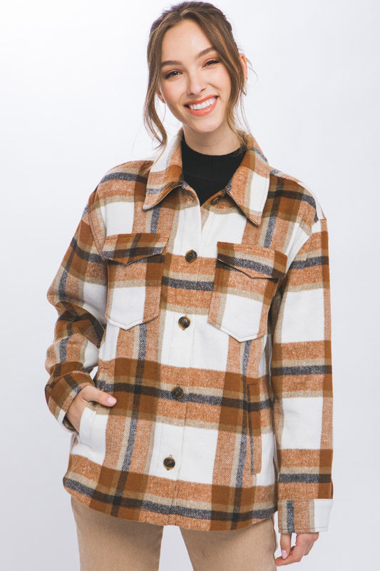 Clay Plaid Button Up Shacket