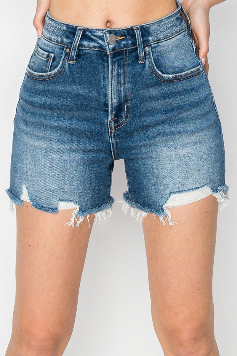 Risen High-Rise Distressed Denim Shorts