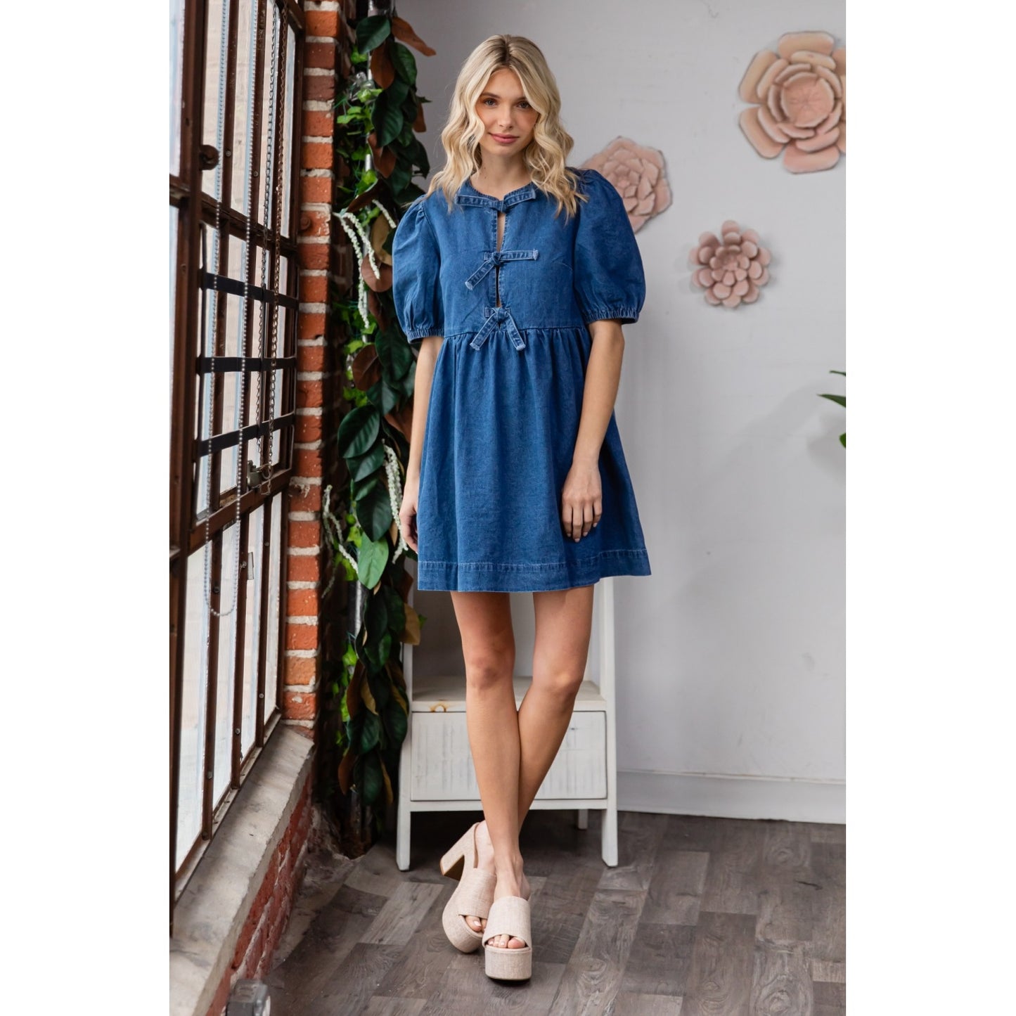 Puff Sleeve Denim Dress