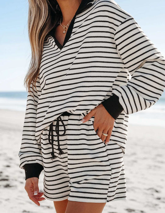 Stripe Colored Long Sleeve Short Set