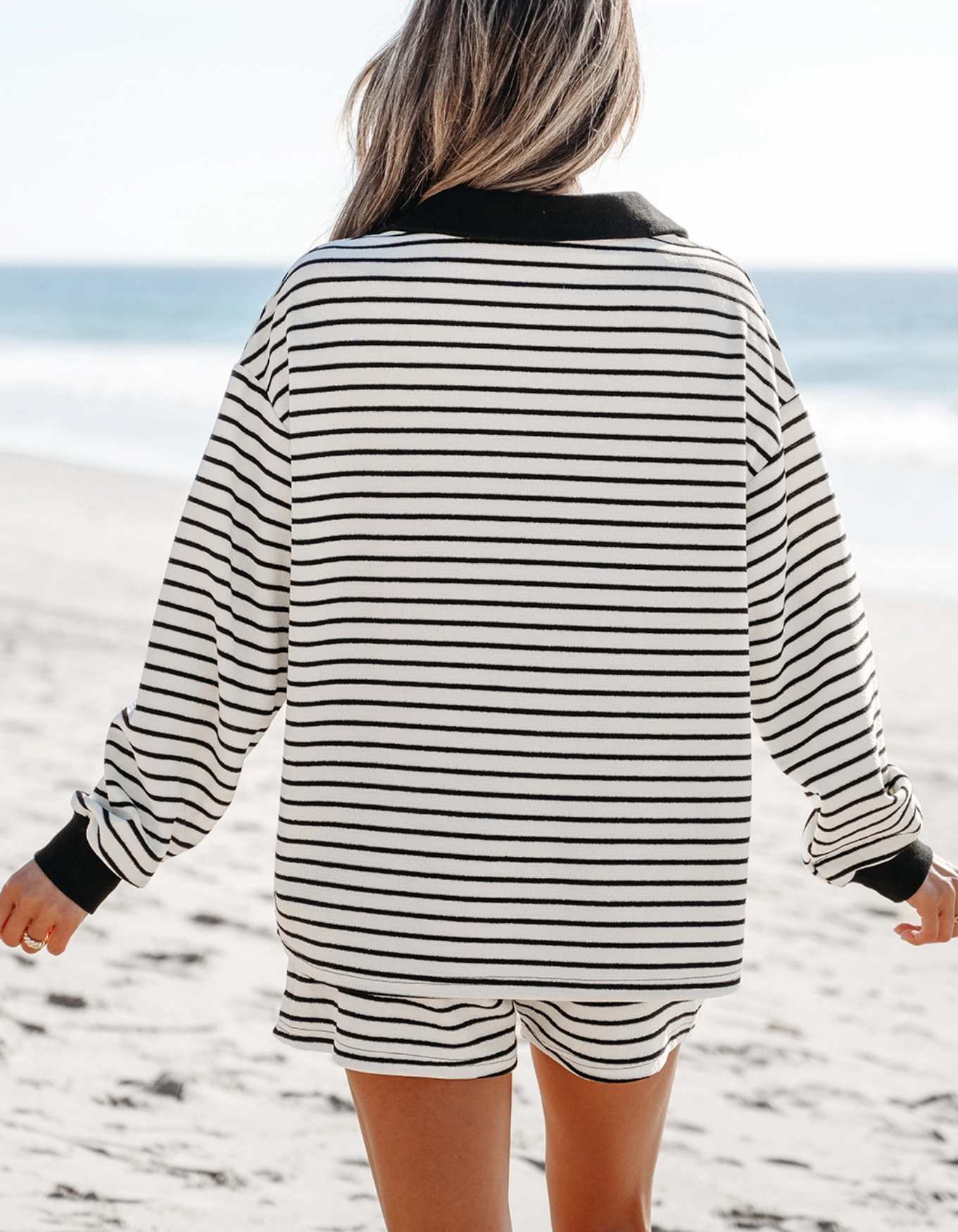 Stripe Colored Long Sleeve Short Set