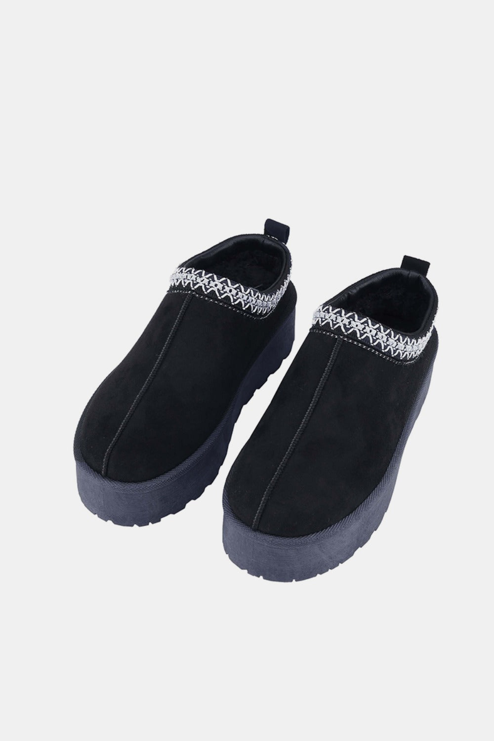 Black Platform Embroidered Trim Slip-On Boots