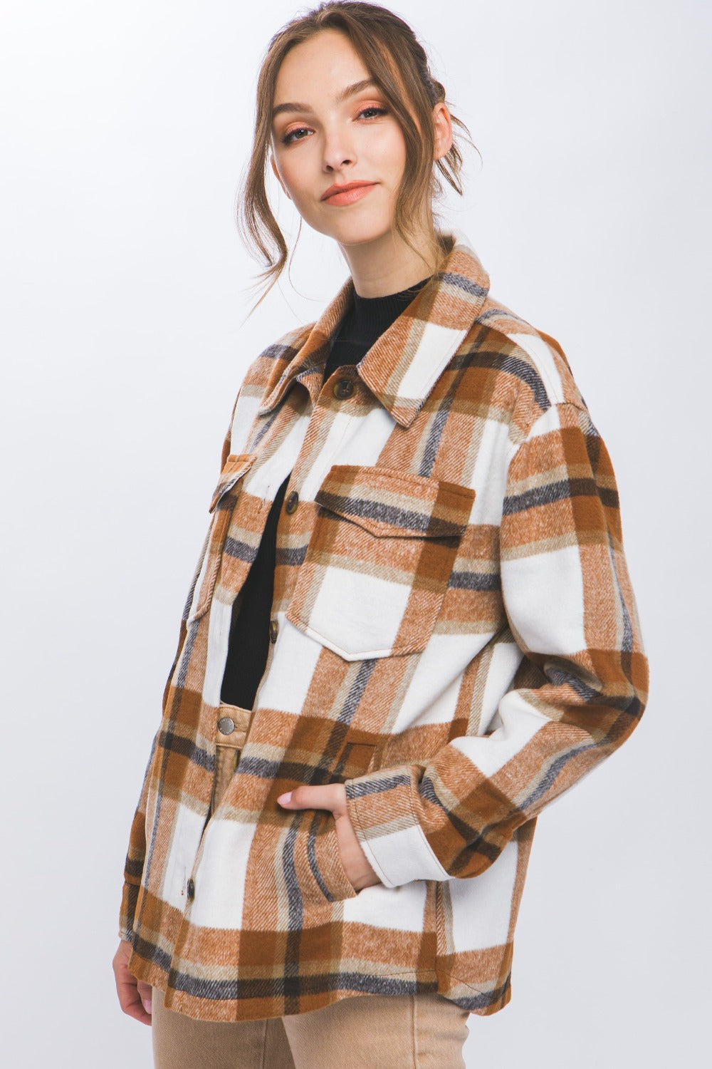 Clay Plaid Button Up Shacket