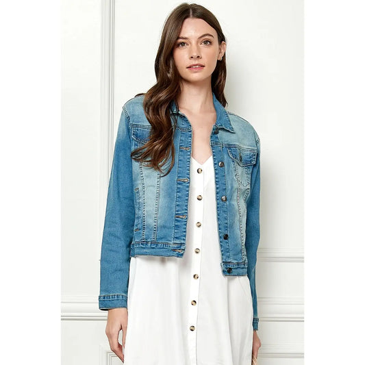 Cropped Ombré Wash Denim Jacket