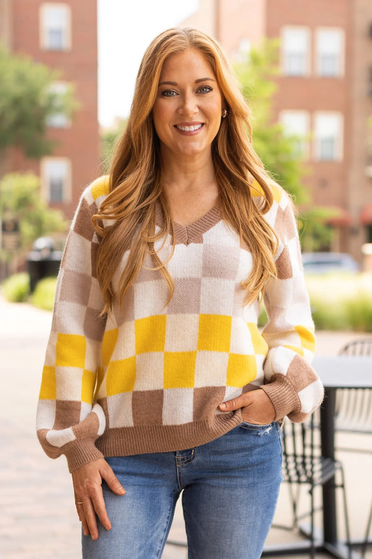 Brown Checkered Sweater