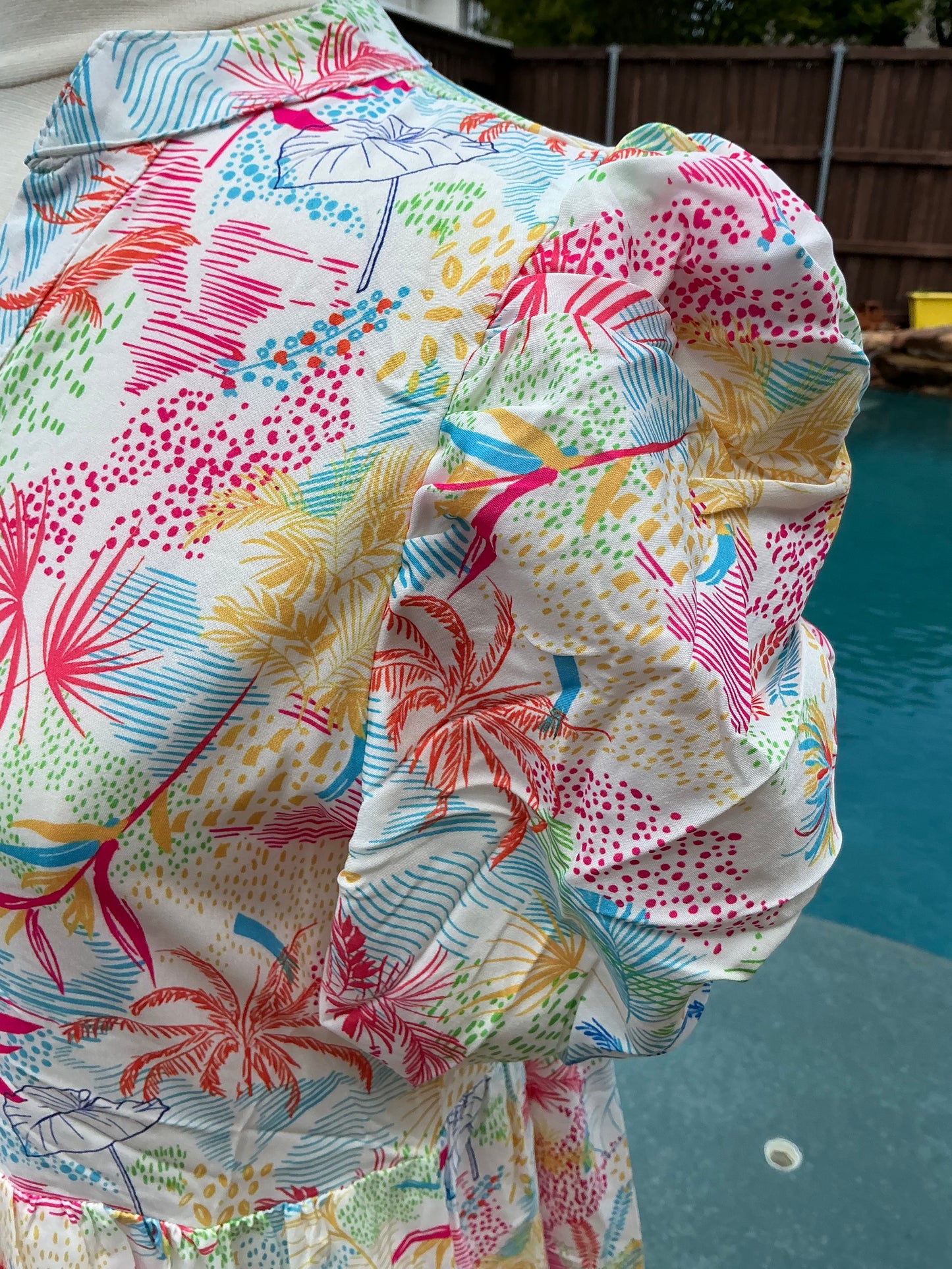 Tropical Breeze Puff Sleeve Tiered Dress