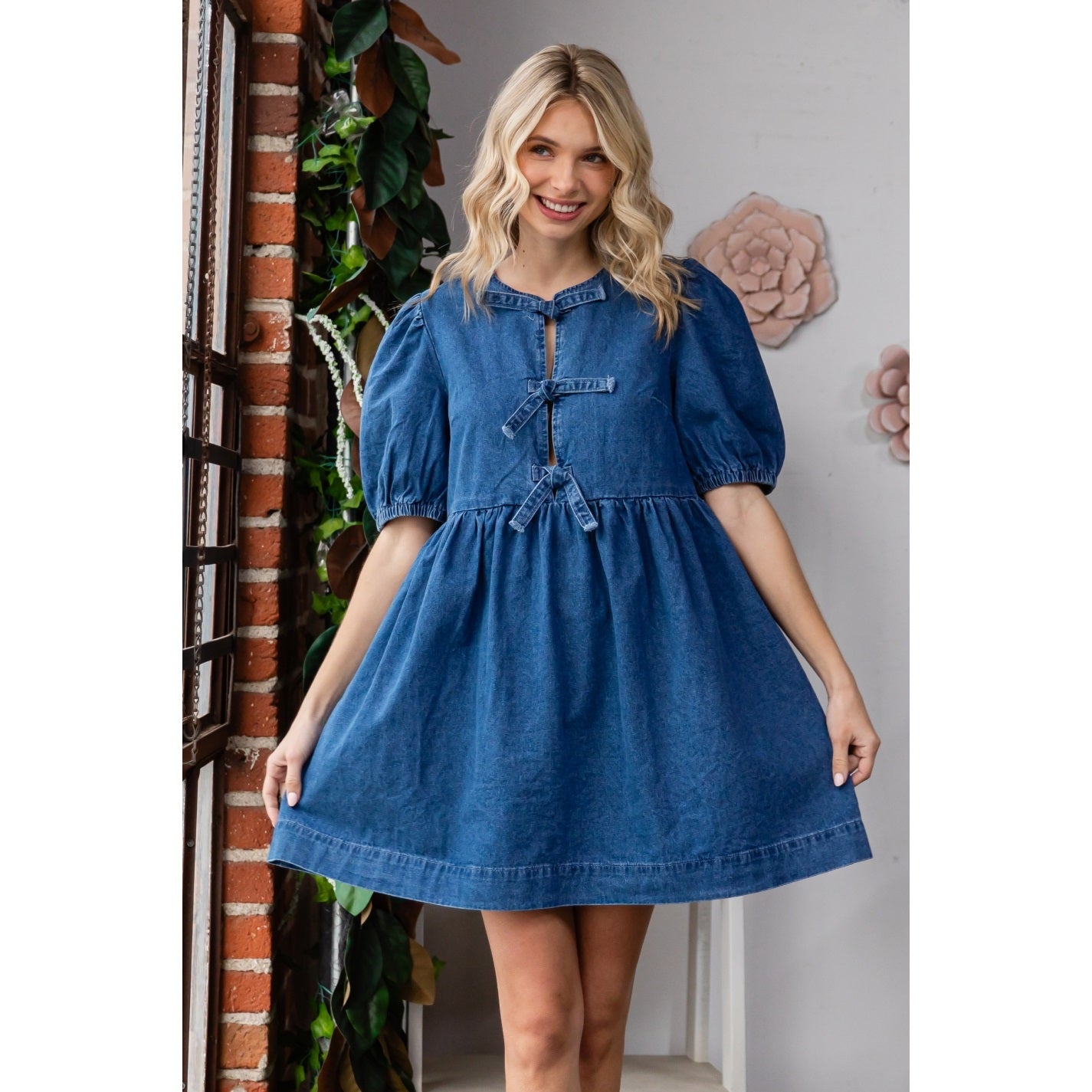 Puff Sleeve Denim Dress