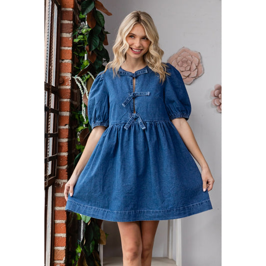 Puff Sleeve Denim Dress