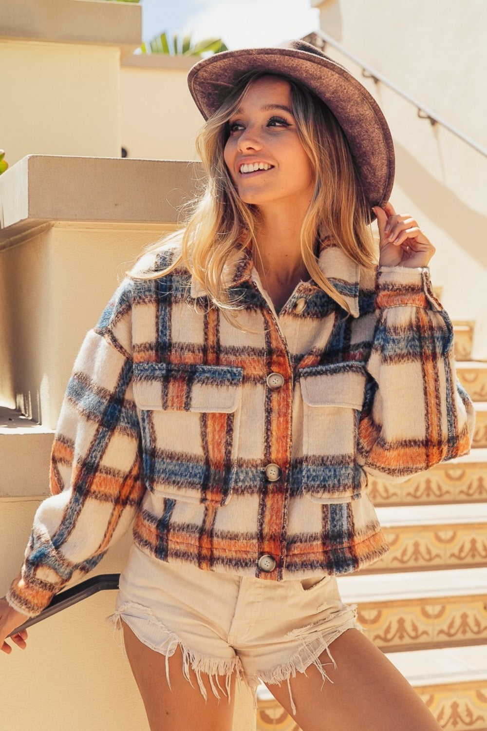 BiBi Plaid Crop Jacket