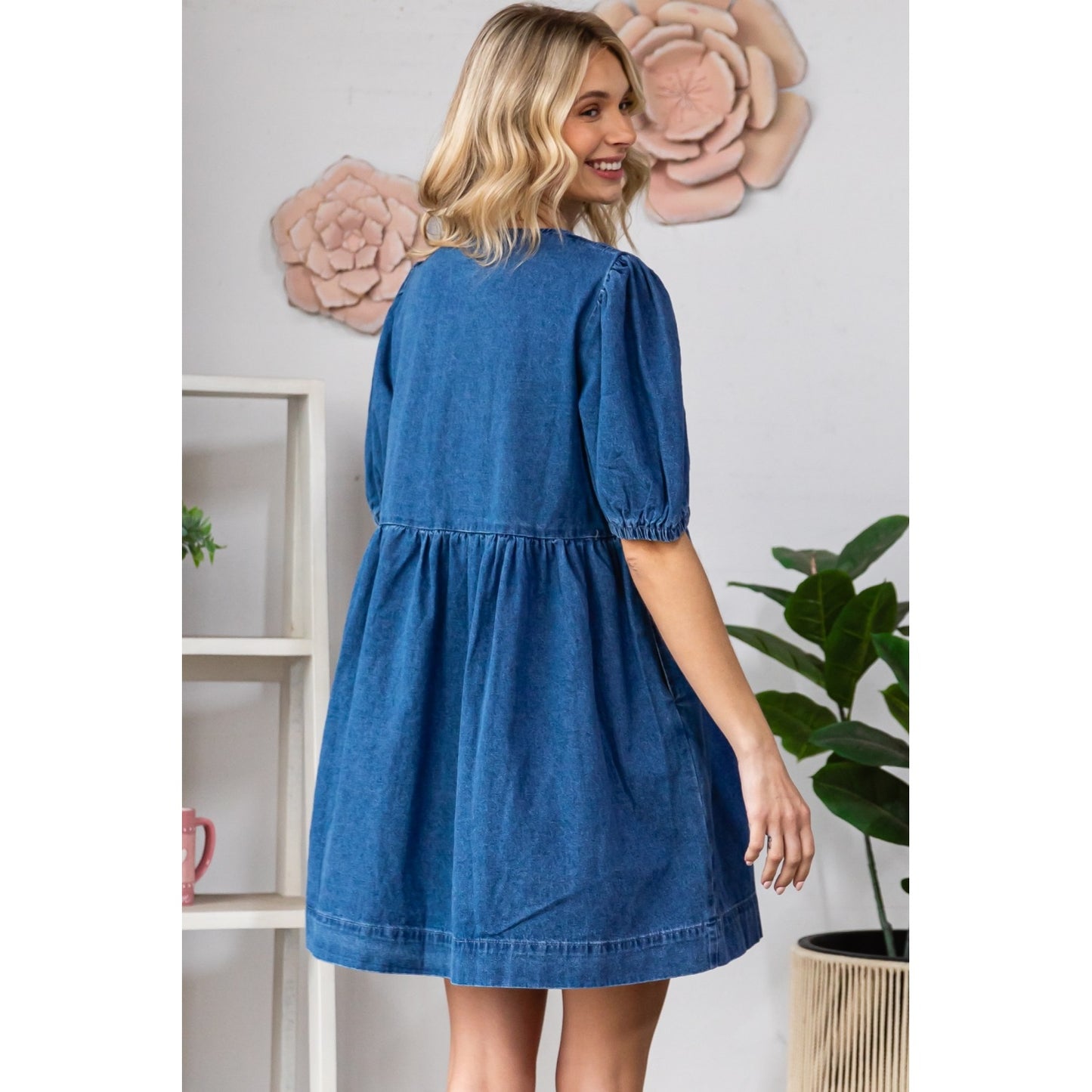 Puff Sleeve Denim Dress