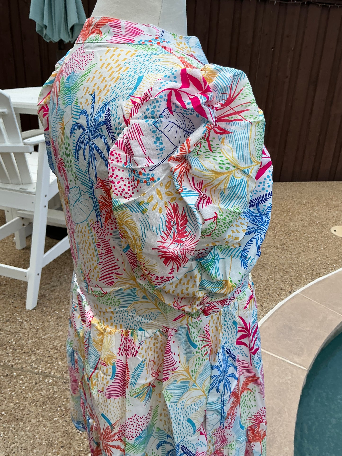 Tropical Breeze Puff Sleeve Tiered Dress