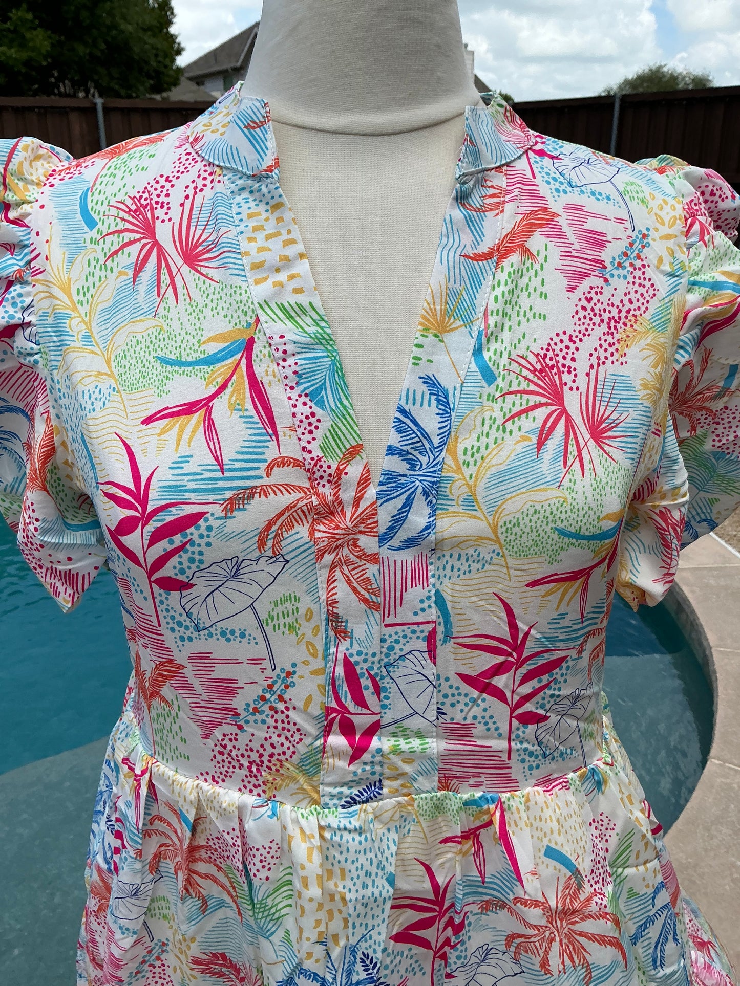 Tropical Breeze Puff Sleeve Tiered Dress