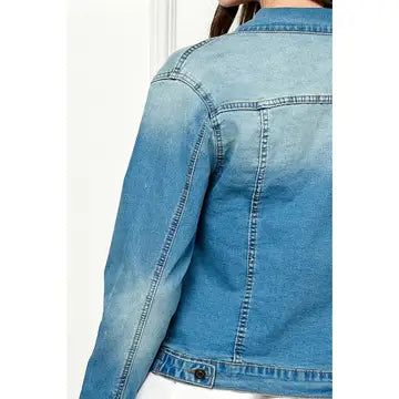Cropped Ombré Wash Denim Jacket
