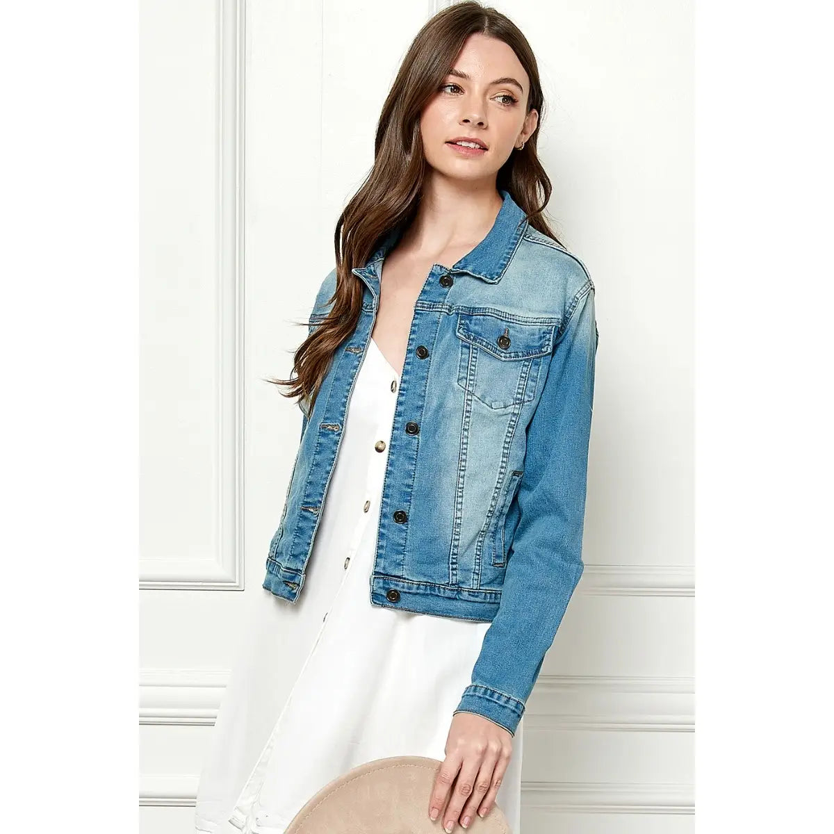Cropped Ombré Wash Denim Jacket