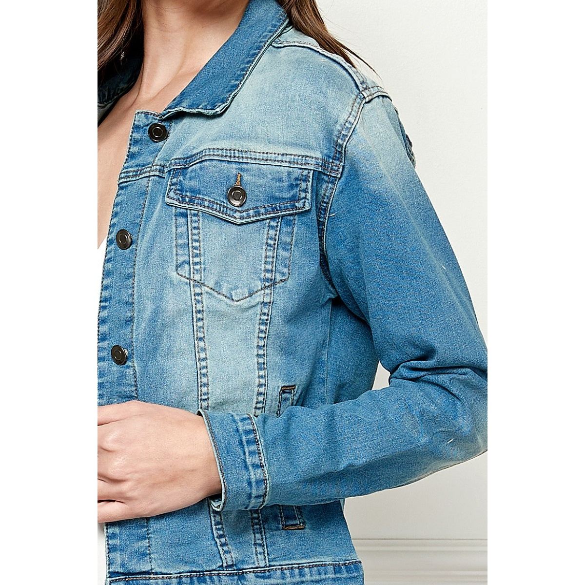 Cropped Ombré Wash Denim Jacket