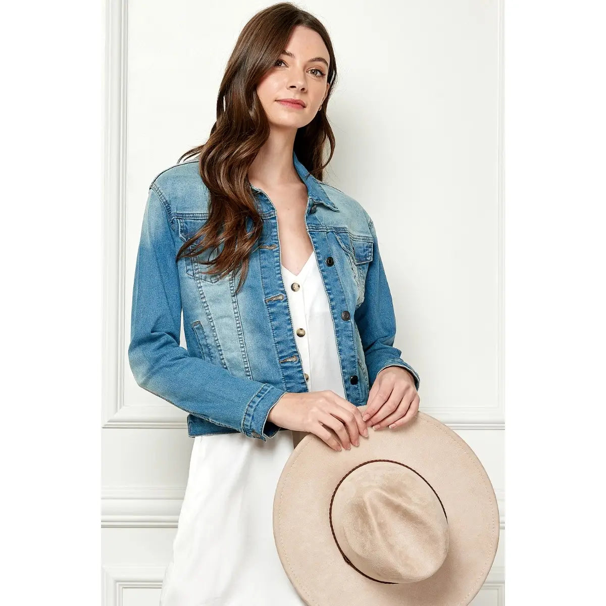 Cropped Ombré Wash Denim Jacket