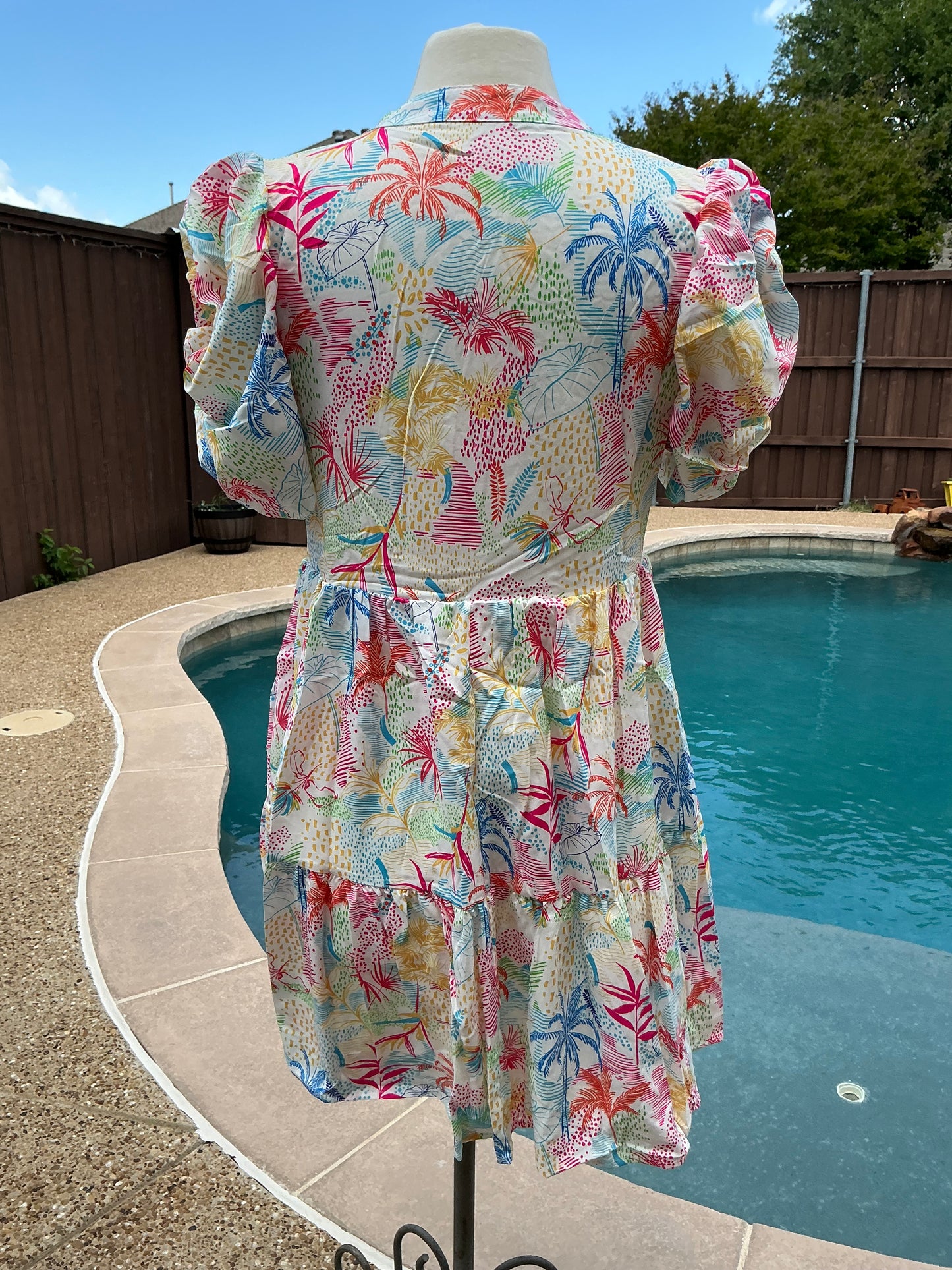 Tropical Breeze Puff Sleeve Tiered Dress