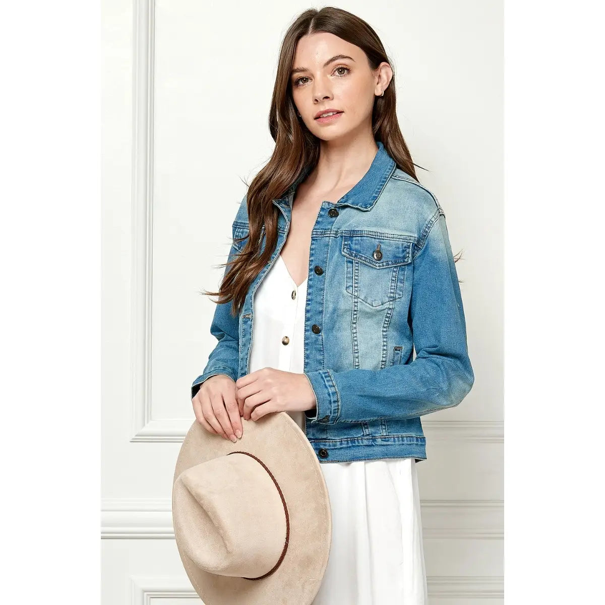 Cropped Ombré Wash Denim Jacket