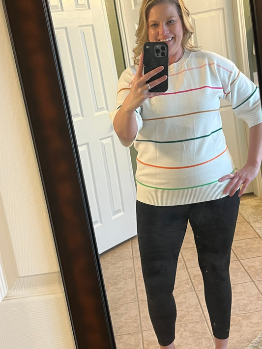 Colorblock Striped Half Sleeve Top