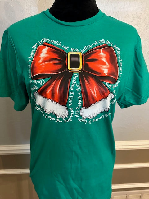 Green Santa Bow Tshirt