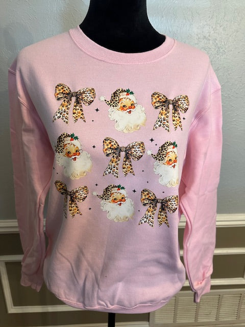 Pink Sweatshirt with Bows and Santa