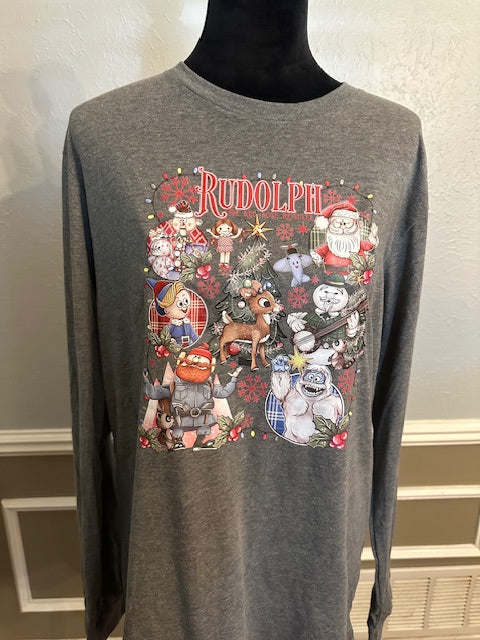 Gray Long Sleeve Shirt with Rudolph