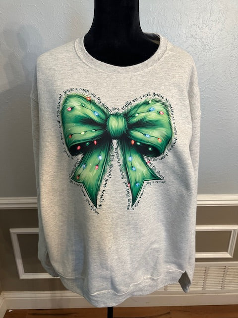 Grinch Bow on Sweatshirt