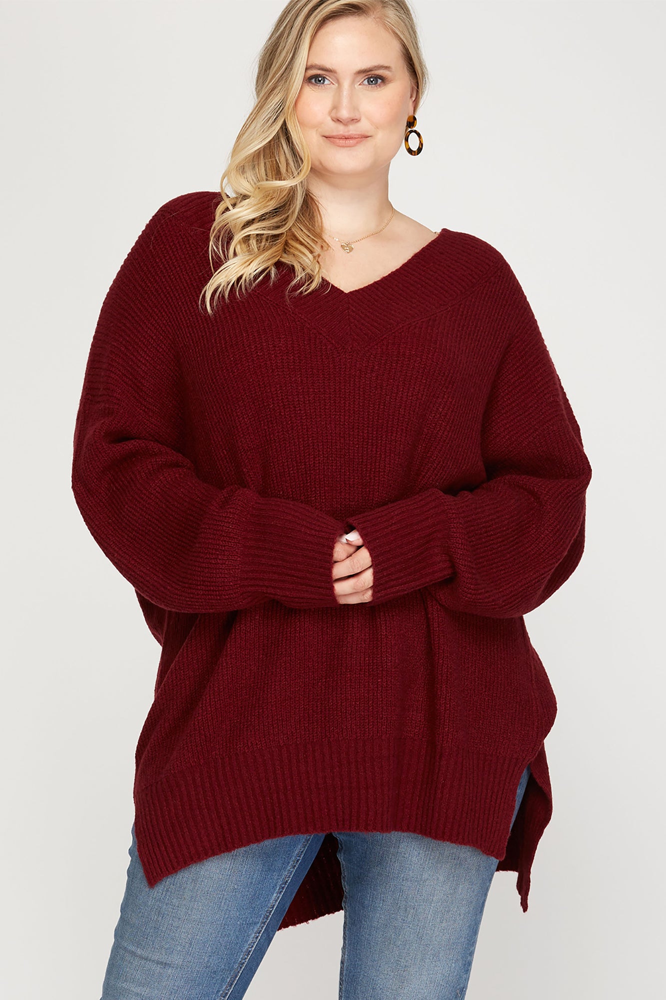 V-neck Rib Knit Sweater Top