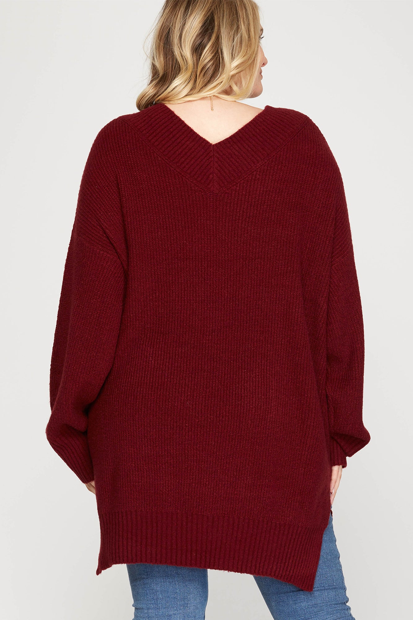 V-neck Rib Knit Sweater Top