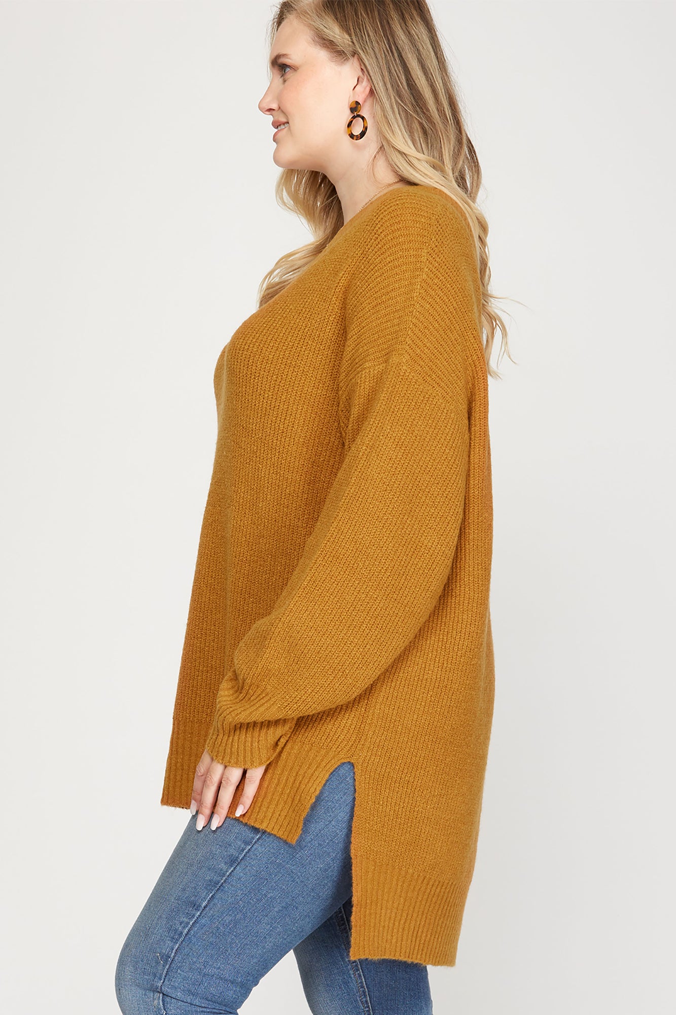 V-neck Rib Knit Sweater Top