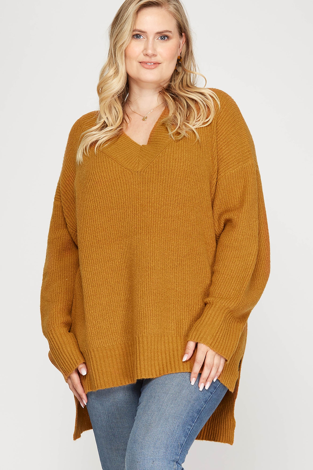 V-neck Rib Knit Sweater Top