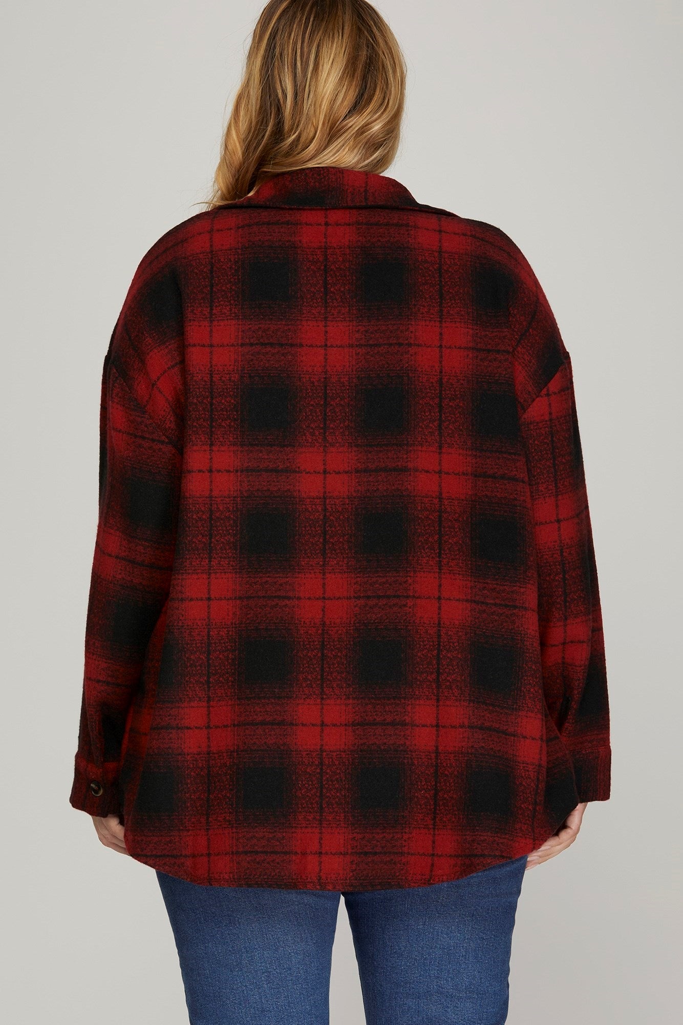 She + Sky Red and Black Plaid Shacket