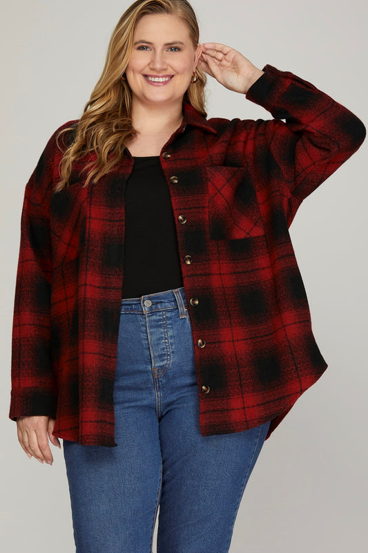 She + Sky Red and Black Plaid Shacket