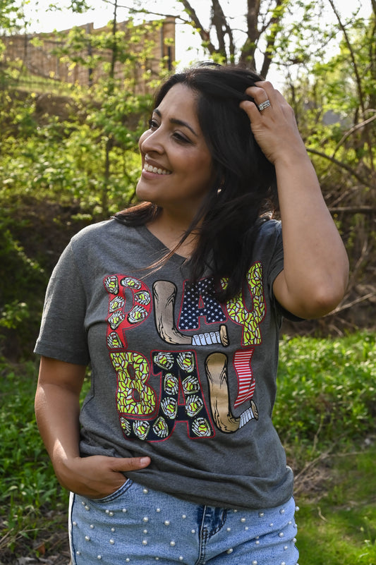 Play Ball V-Neck Tee